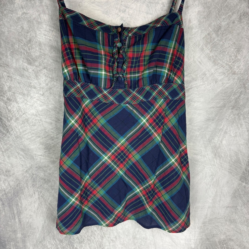 Arizona Jean Company Plaid Camisole Y2K Top XL Blue Red Green Cotton Tie Back - Picture 8 of 9